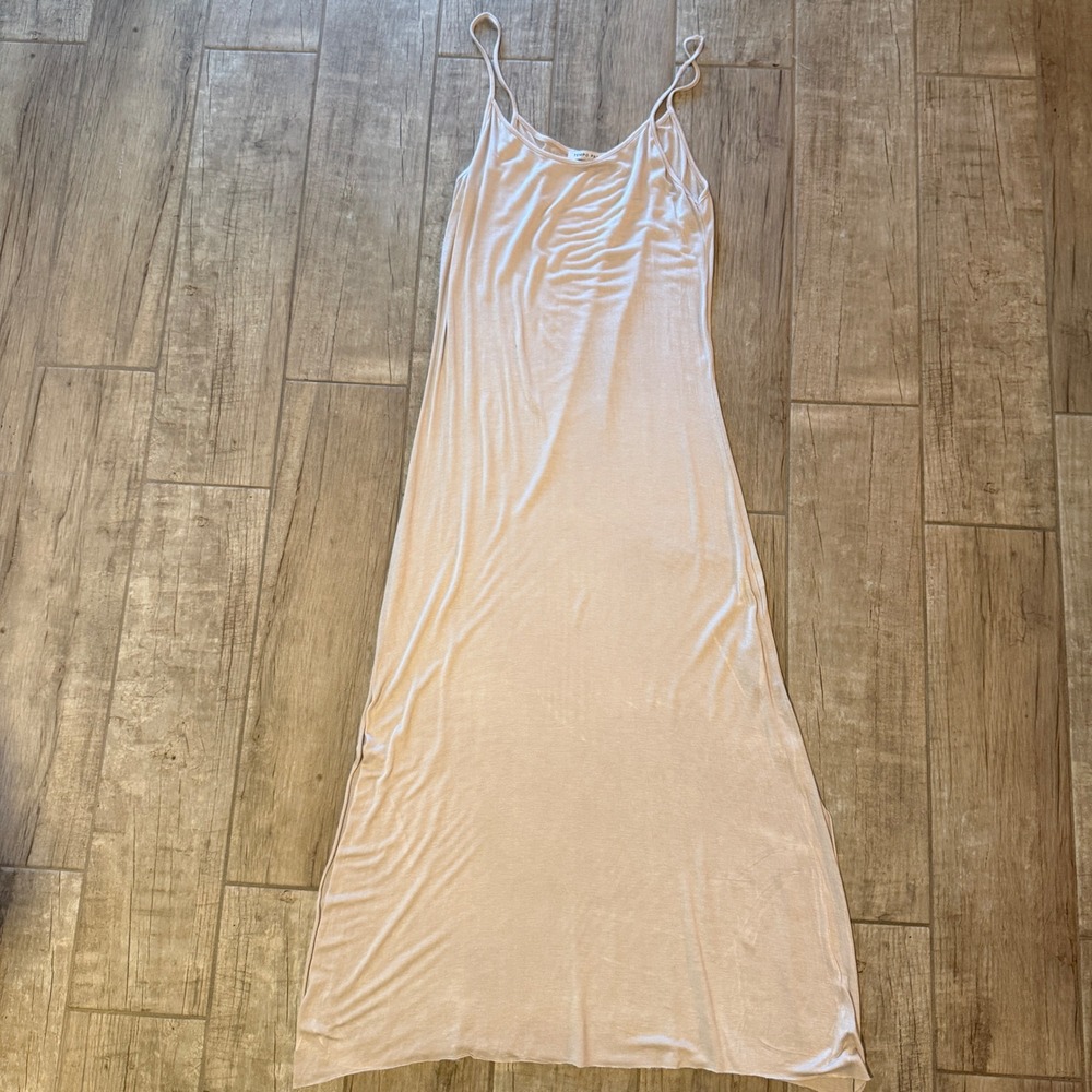 Tempo Paris Womens Beige Jersey Knit Spaghetti Strap Raw Hem Maxi Dress Medium